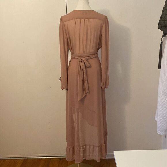 WAYF Blush Pink Long Sleeve Flowy Wrap Dress Size Large - Picture 7 of 14